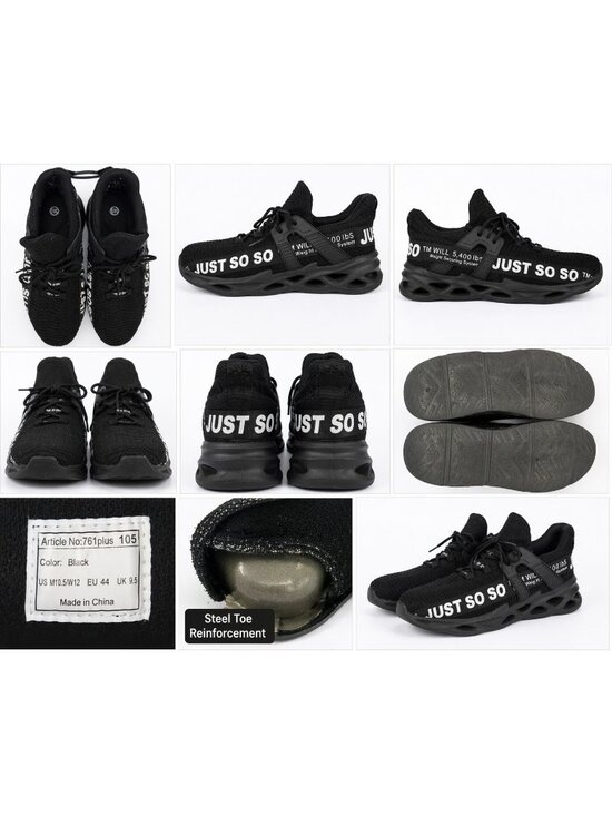 Just So So Other - Just So So Steel Toe Work Shoes Mens 10.5 Black Lightweight Safety Sneakers